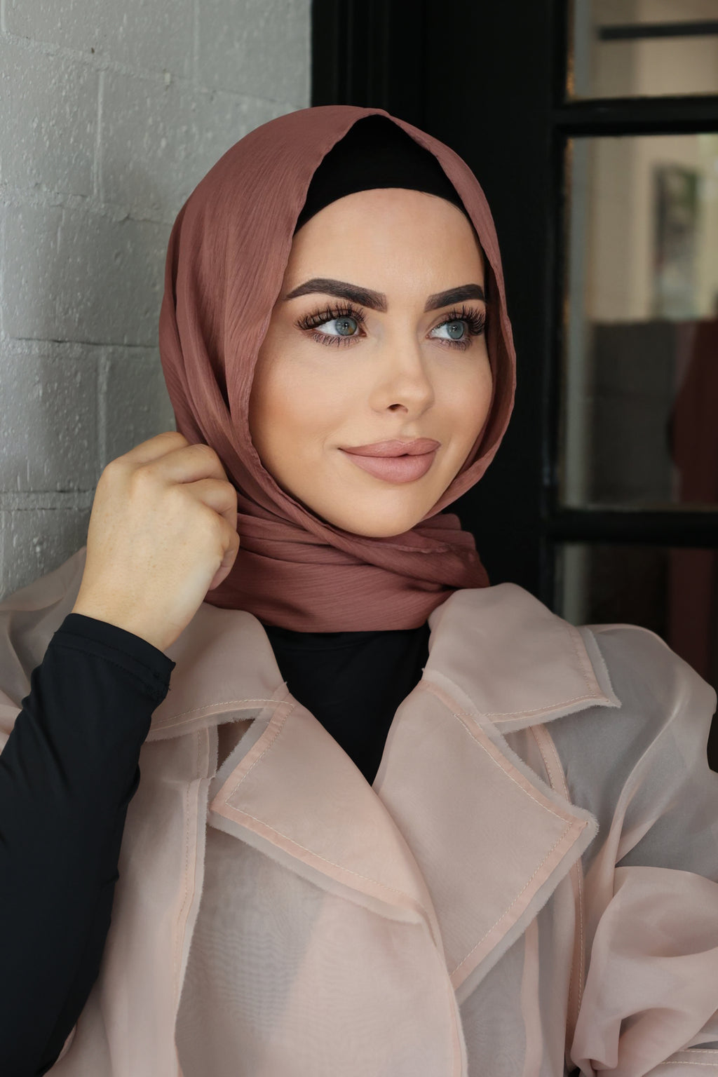 CRINKLE SATIN HIJAB - Blush
