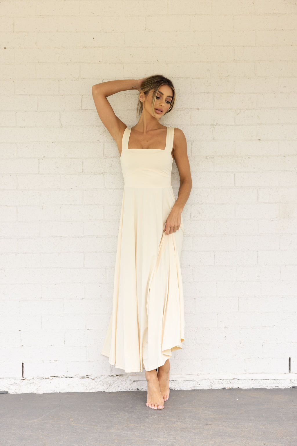 Luxe Box Neck Dress Buttercream FINAL SALE