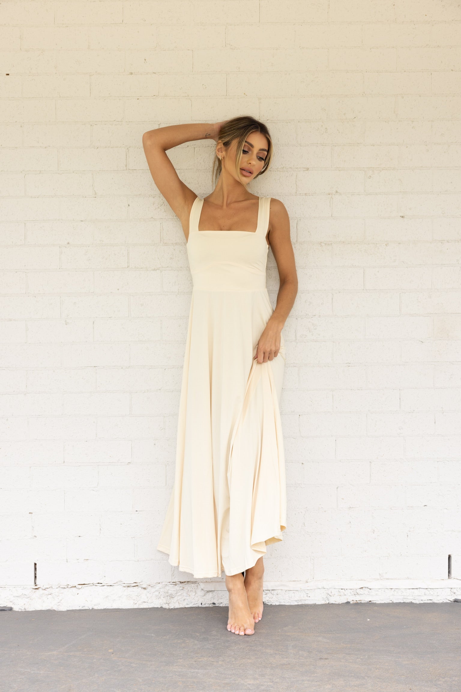 Luxe Box Neck Dress Buttercream FINAL SALE