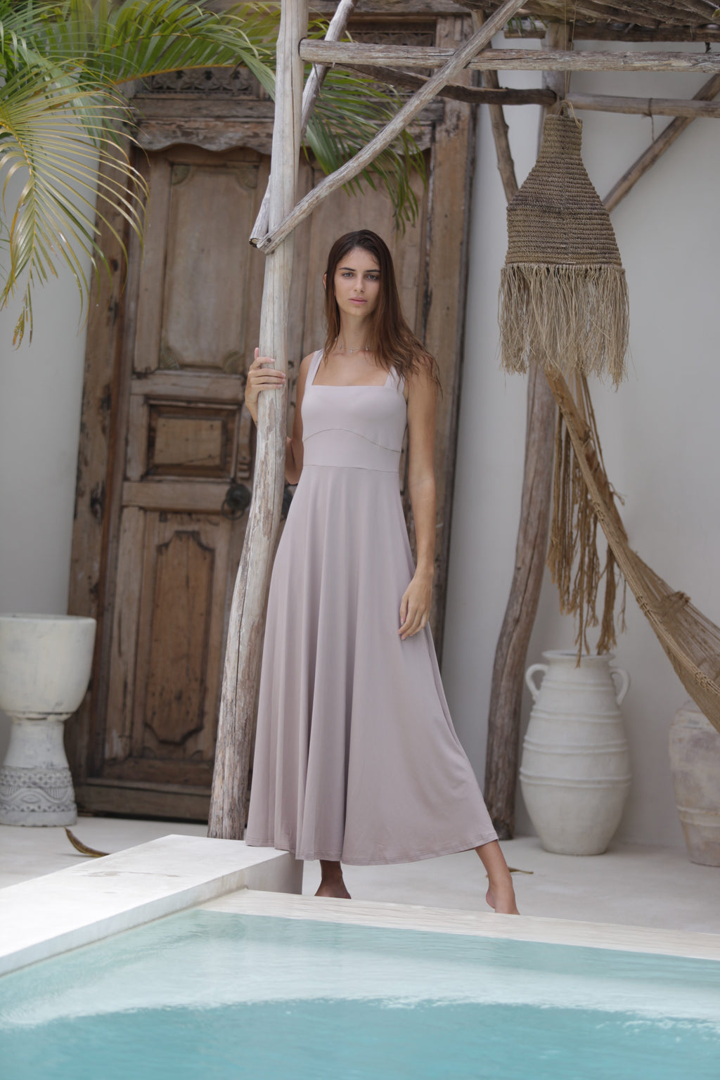 Luxe Box Neck Dress Fawn