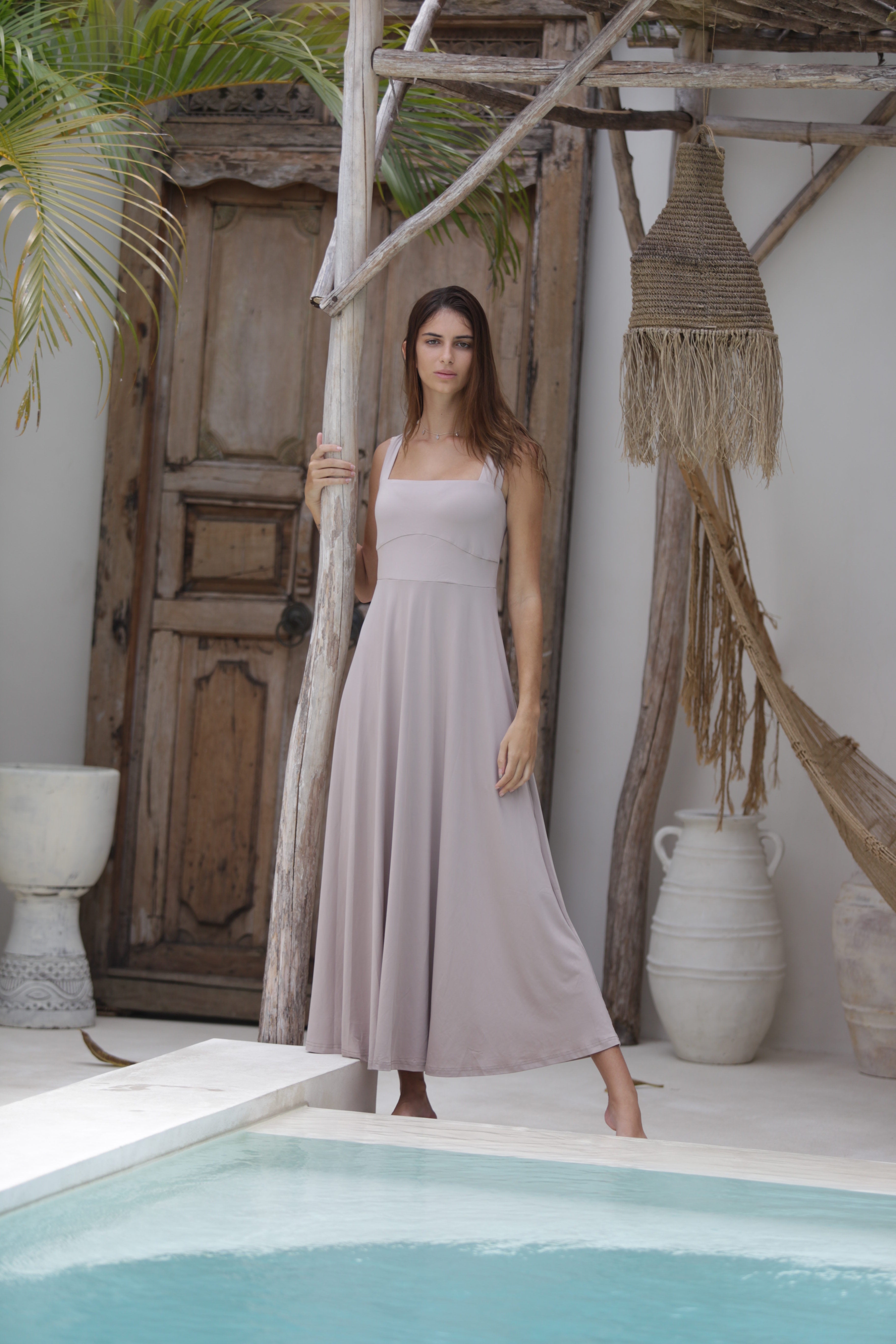 Luxe Box Neck Dress Fawn