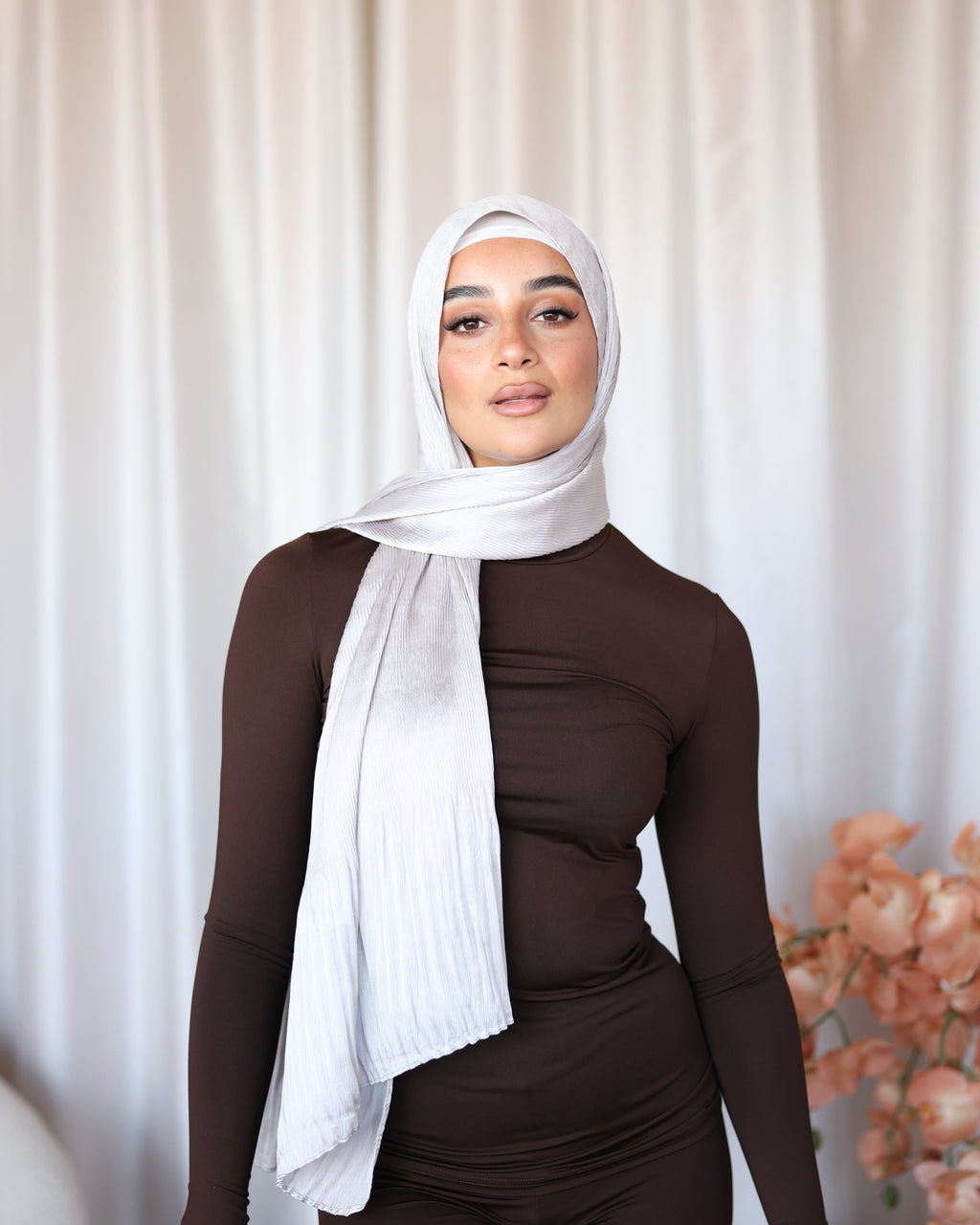 WATERFALL PLEATED HIJAB -Silver