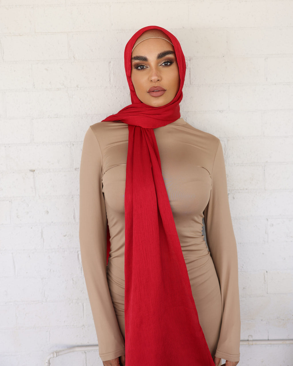 CRINKLE SATIN HIJAB - Cherry FINAL SALE