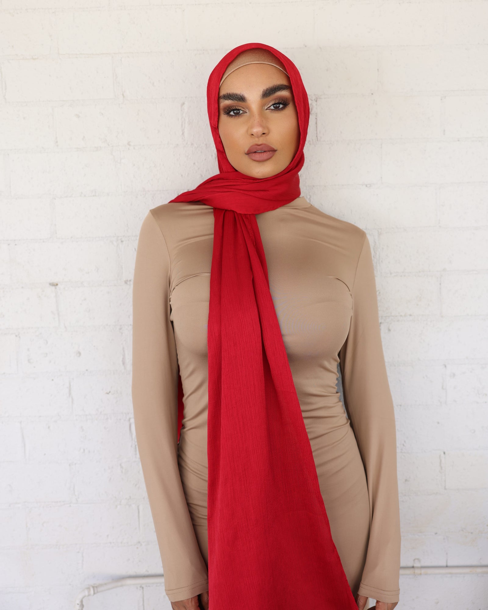 CRINKLE SATIN HIJAB - Cherry FINAL SALE