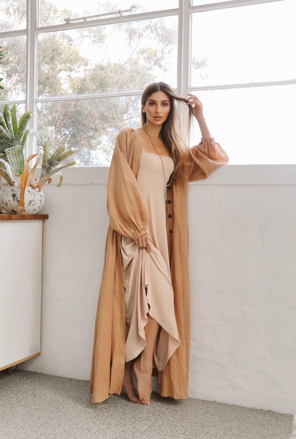 Luxe Box Neck Dress Clay