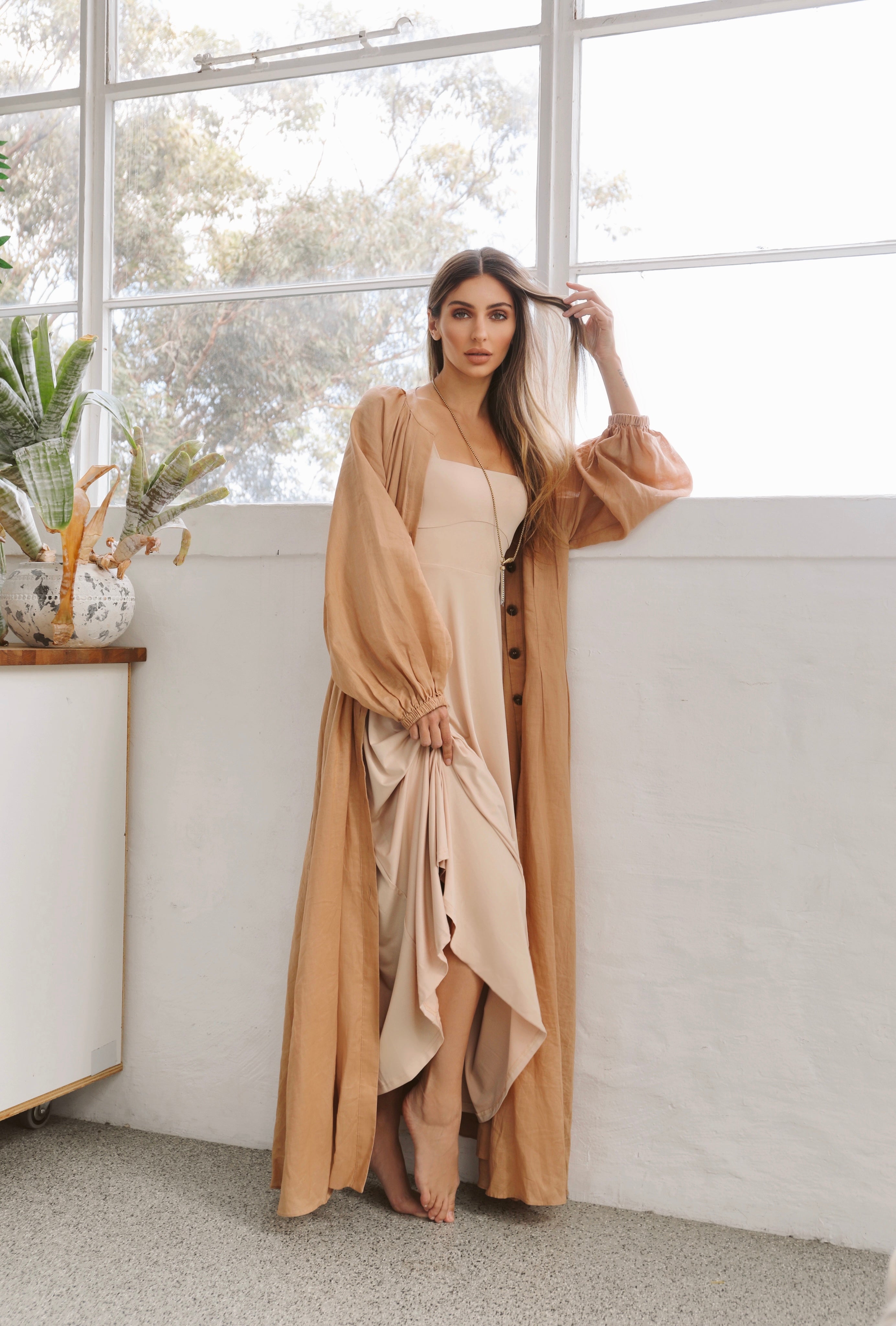 Luxe Box Neck Dress Clay