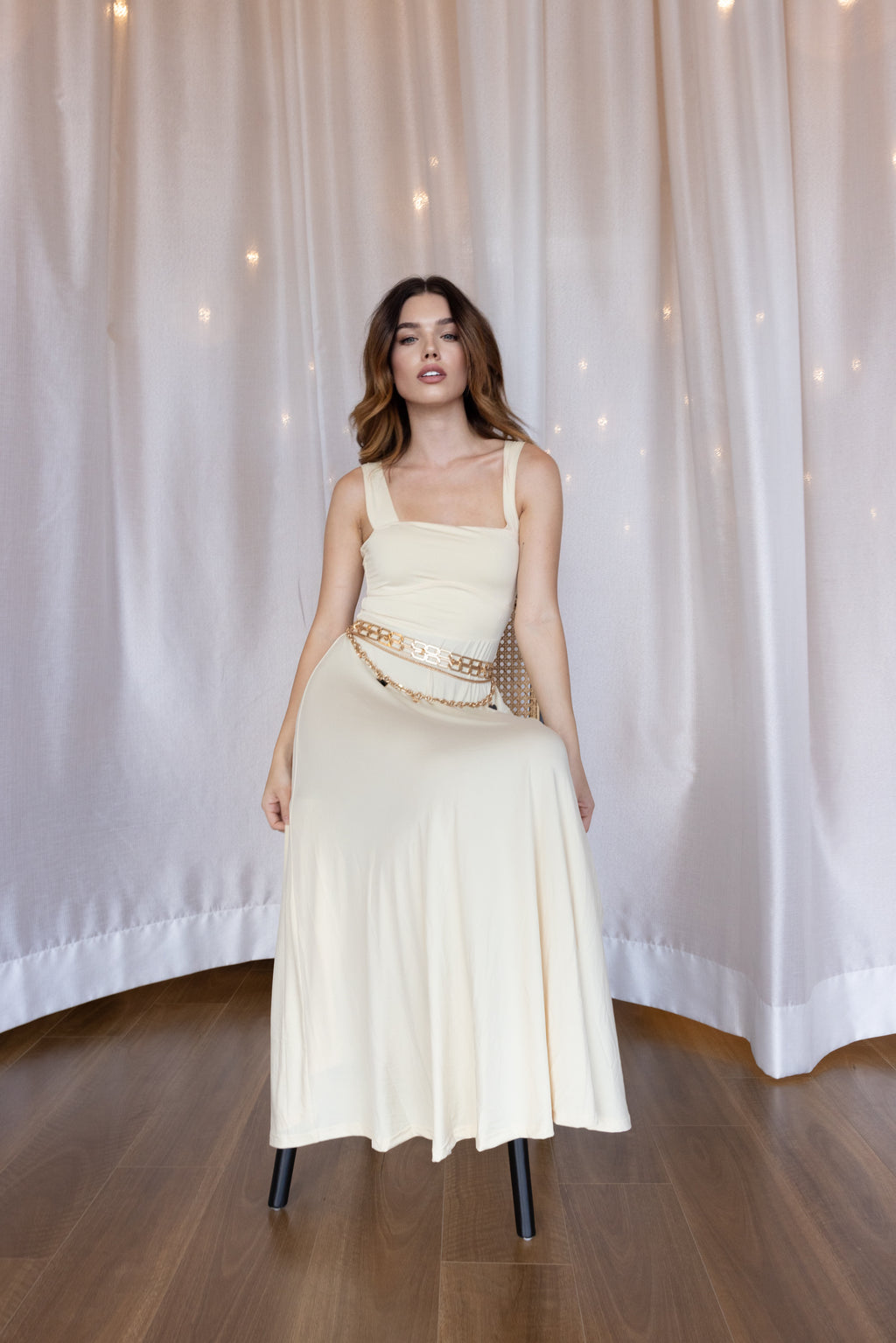 Luxe Box Neck Dress Buttercream FINAL SALE