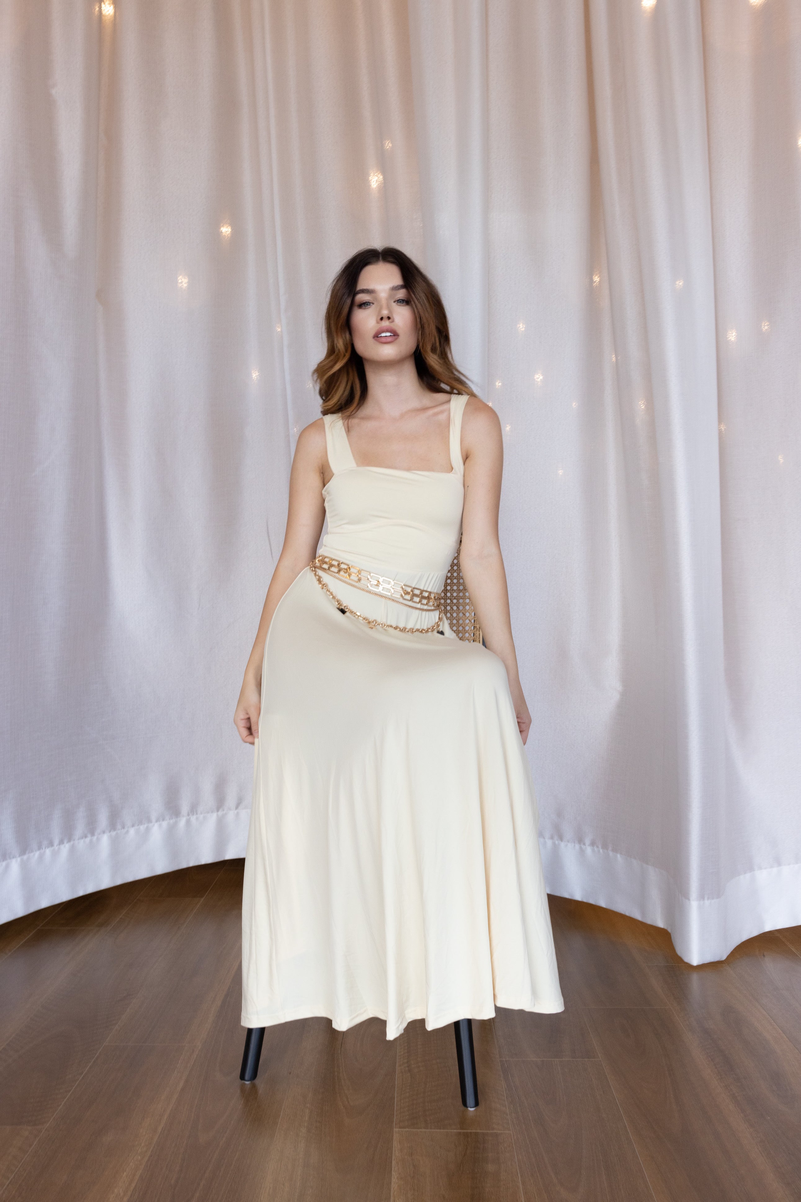 Luxe Box Neck Dress Buttercream FINAL SALE