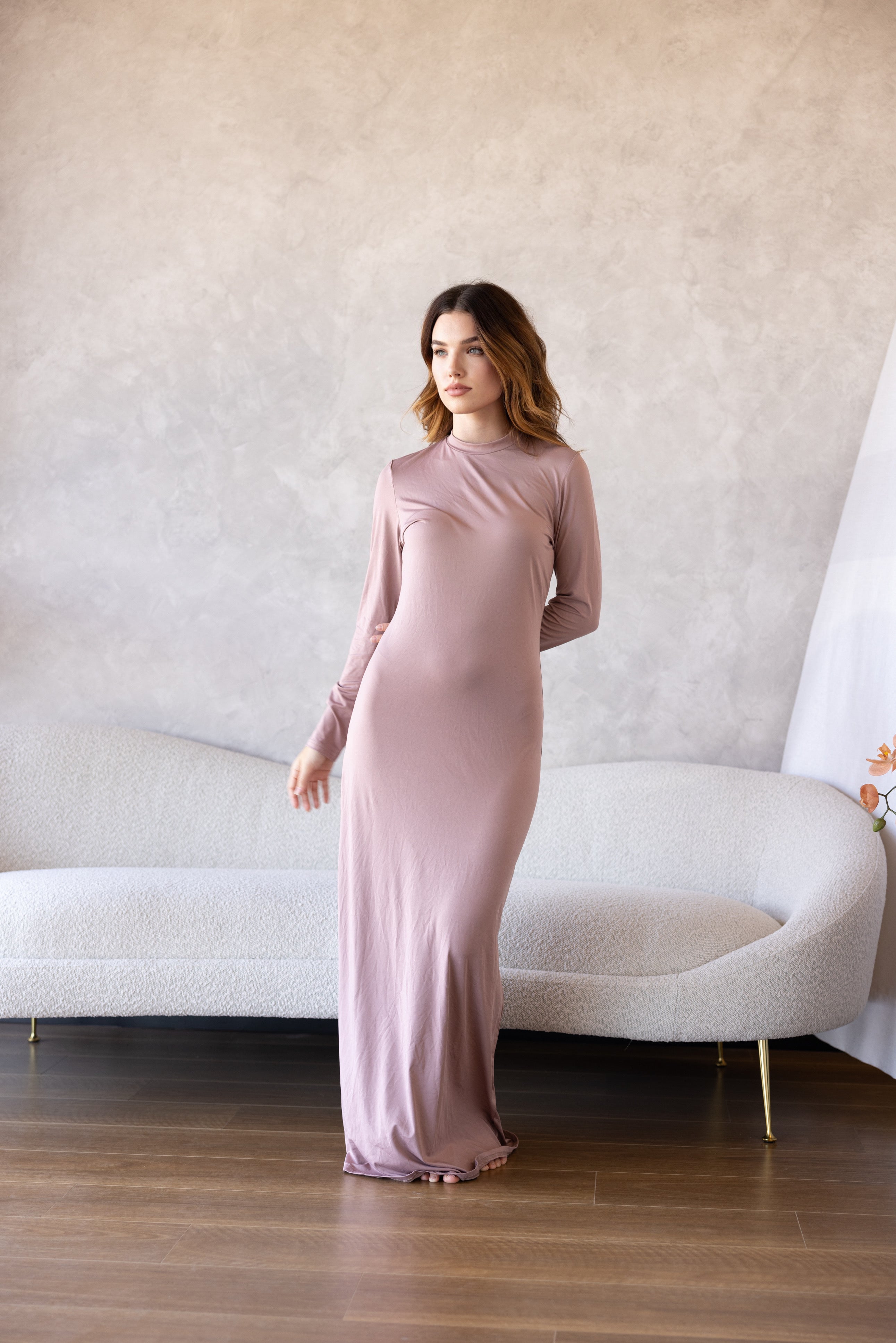 Luxe Slip Dress Low Neck Berry