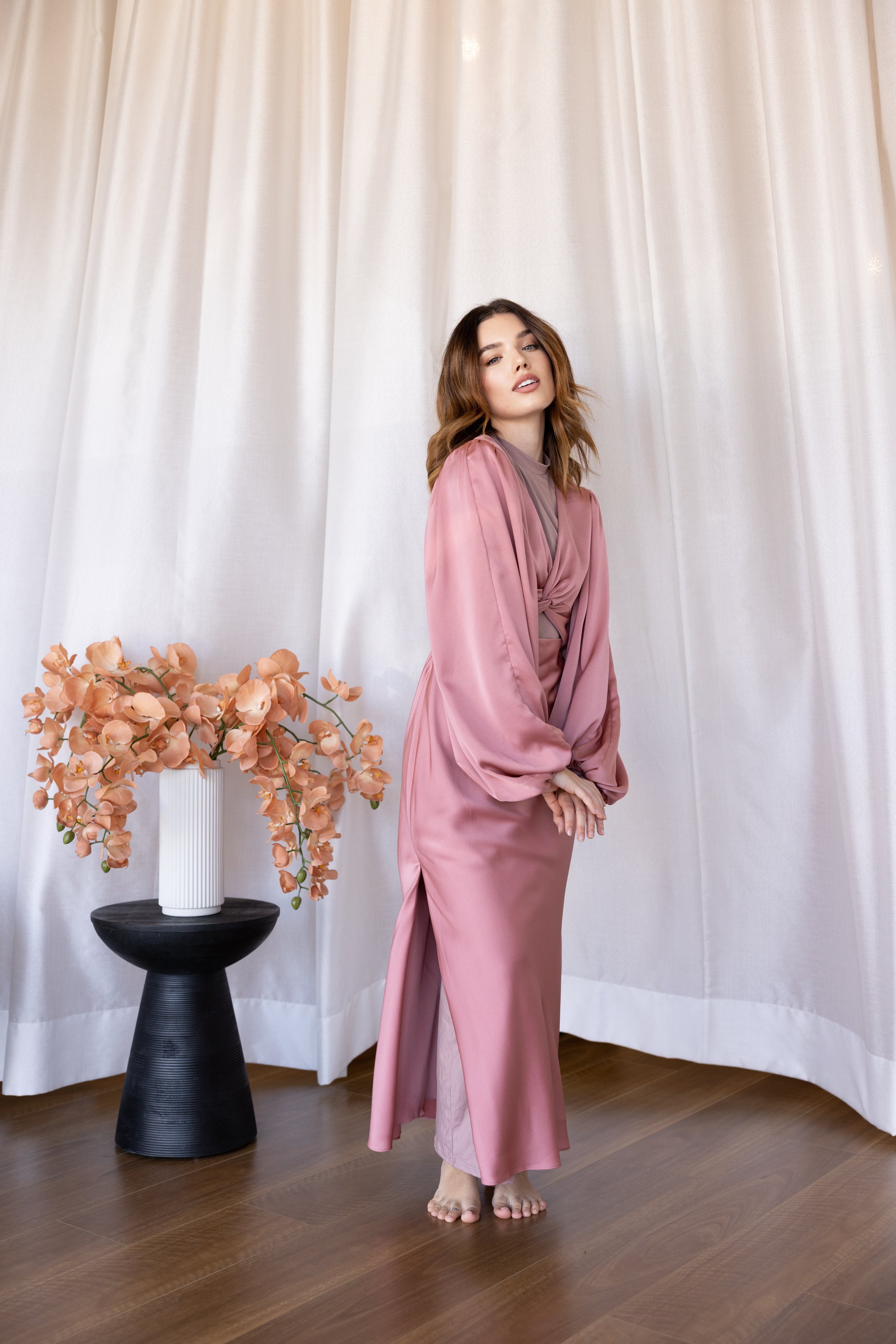 Luxe Slip Dress Low Neck Berry