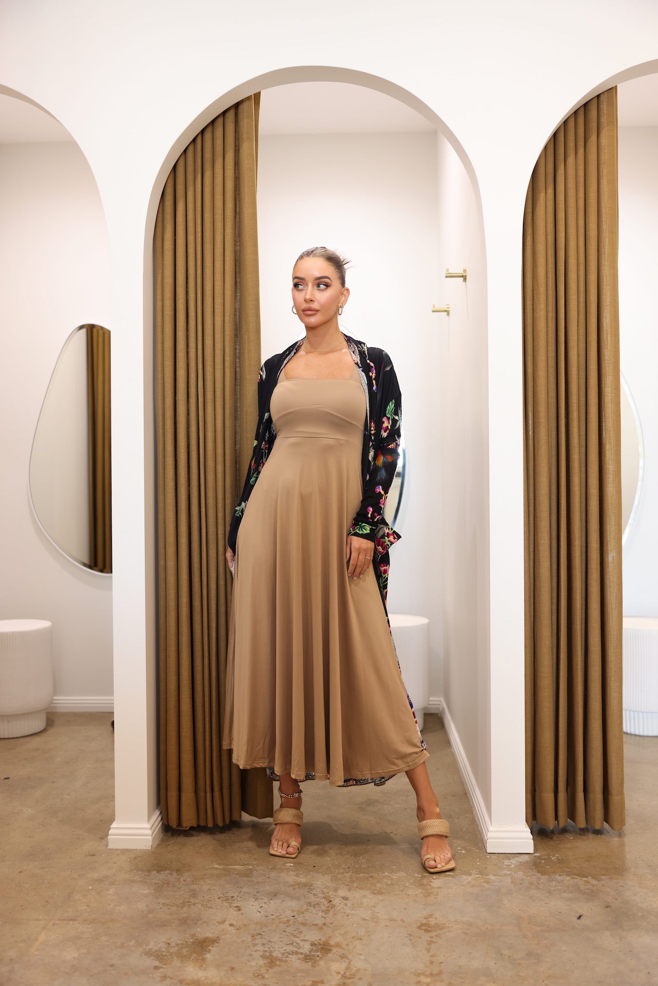 Luxe Box Neck Dress Latte